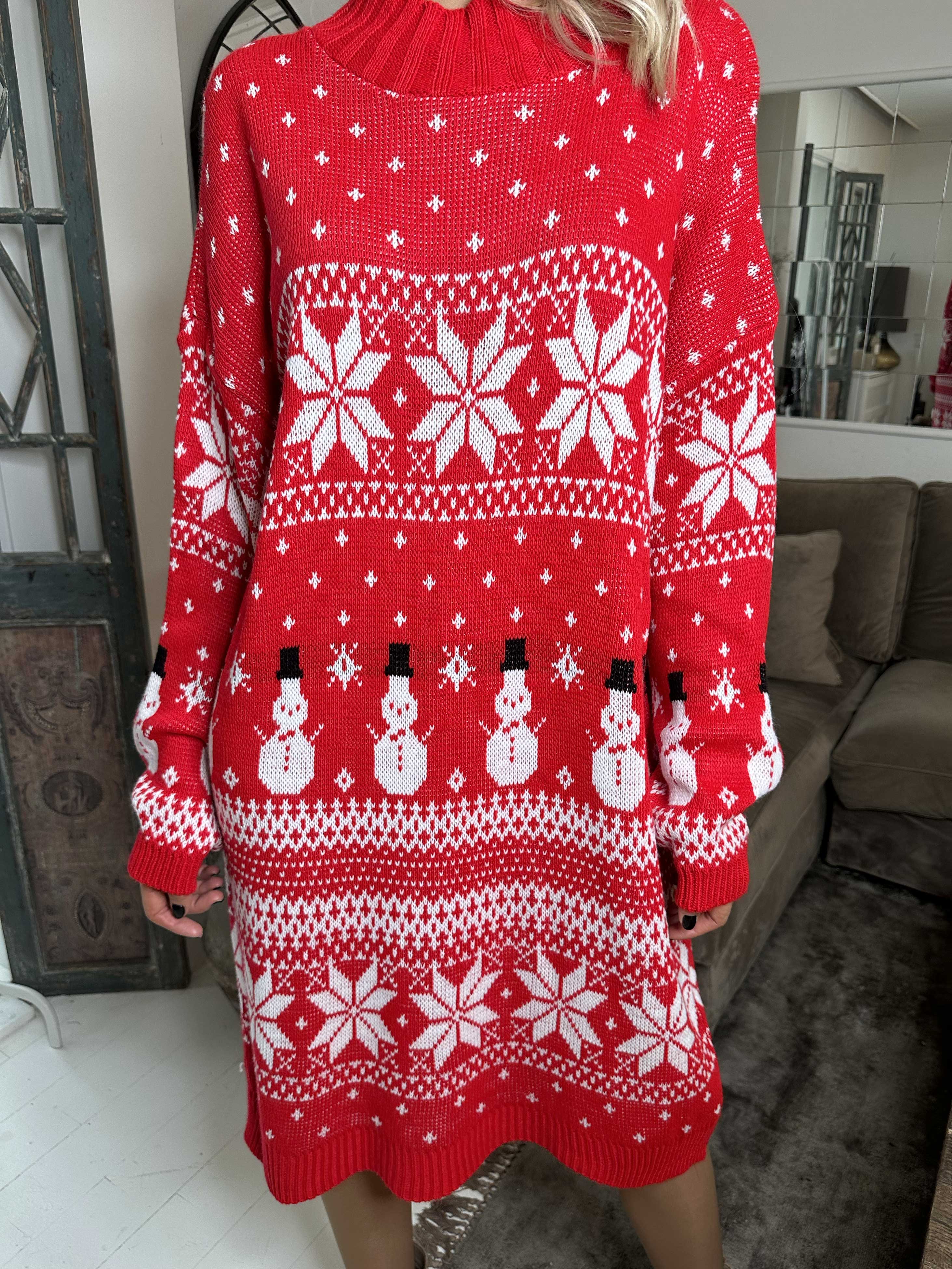 Snowman - Stickad julklänning med snögubbar och snöflingor